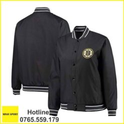 áo khoác đồng phục bomber màu đen phối bo sọc dp64