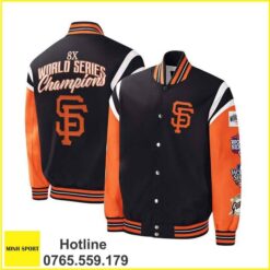 áo khoác đồng phục bomber màu đen phối tay màu cam dp59