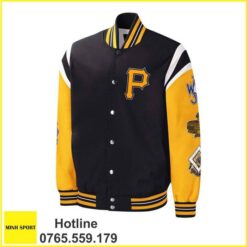 áo khoác đồng phục bomber màu đen phối tay màu vàng dp58