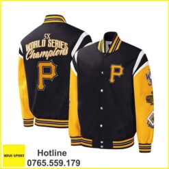 áo khoác đồng phục bomber màu đen phối tay màu vàng dp58