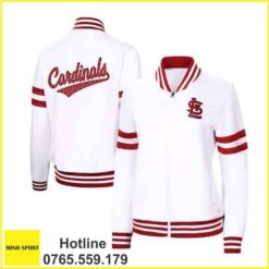 áo khoác đồng phục bomber màu trắng phối bo sọc đổ dp65