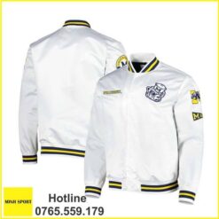 áo khoác đồng phục bomber màu trắng phối bo sọc dp66