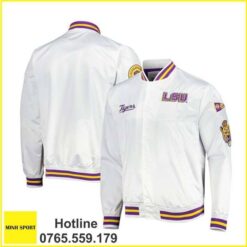 áo khoác đồng phục bomber màu trắng phối bo sọc dp66