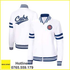 áo khoác đồng phục bomber màu trắng phối bo sọc đổ dp65