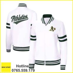 áo khoác đồng phục bomber màu trắng phối bo sọc đổ dp65