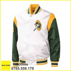 áo khoác đồng phục bomber màu trắng phối tay xanh rêu dp92