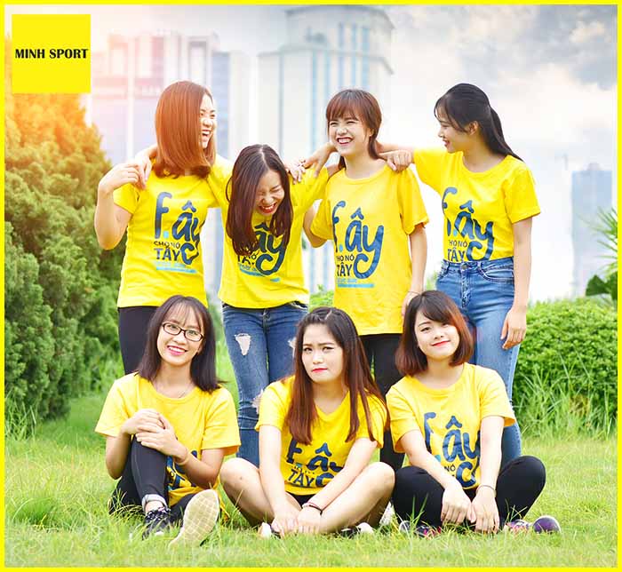 in may áo thun đồng phục màu vàng đẹp cao cấp giá tốt