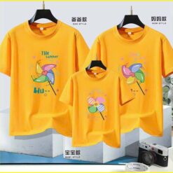 áo thun đồng phục đi biển cho gia đình cổ tròn màu vàng