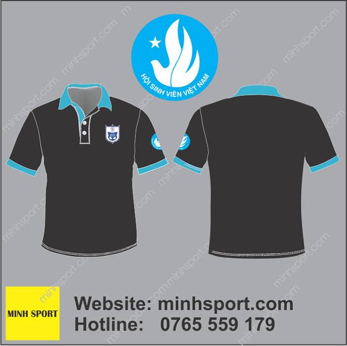 áo thun đồng phục hội sinh viên việt nam màu đen cổ xanh at171