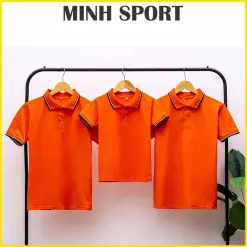 áo thun polo có cổ trơn bo sọc viền màu cam