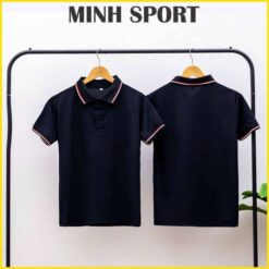 áo thun polo có cổ trơn bo sọc viền màu đen