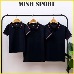 áo thun polo có cổ trơn bo sọc viền màu đen