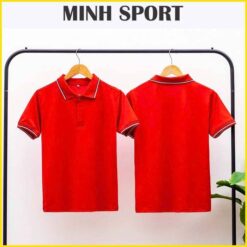 áo thun polo có cổ trơn bo sọc viền màu đỏ