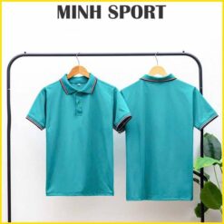 áo thun polo có cổ trơn bo sọc viền màu xanh cổ vịt