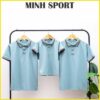 áo thun polo có cổ trơn bo sọc viền màu xanh lam