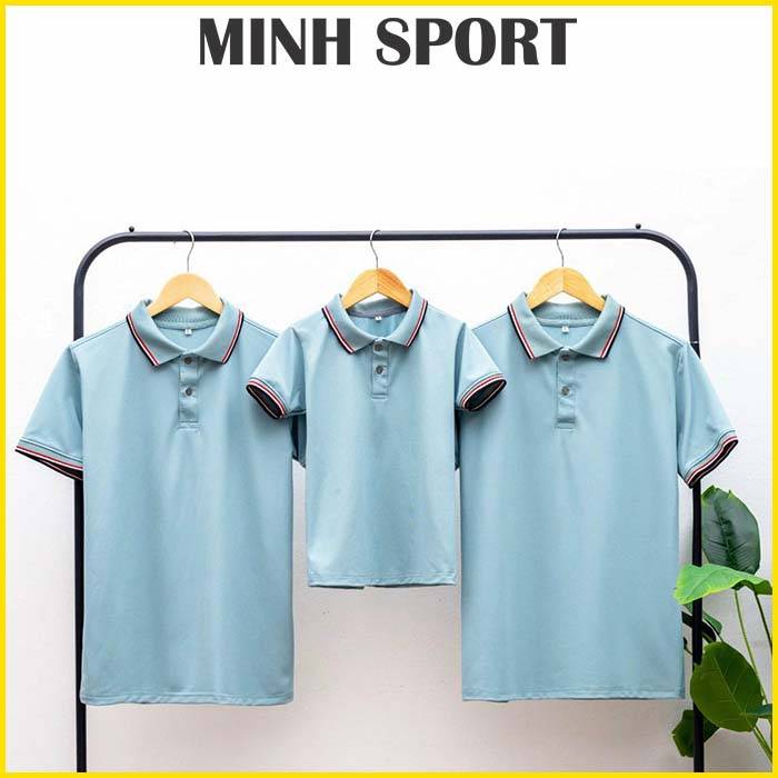 áo thun polo có cổ trơn bo sọc viền màu xanh lam
