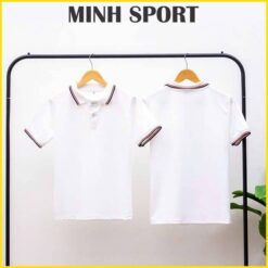 áo thun polo có cổ trơn bo sọc viền trắng sọc đỏ