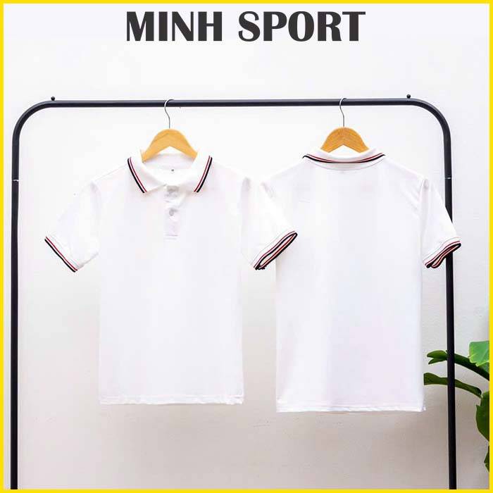 áo thun polo có cổ trơn bo sọc viền trắng sọc đỏ