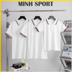 áo thun polo có cổ trơn bo sọc viền trắng sọc đỏ