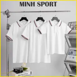 áo thun polo có cổ trơn bo sọc viền trắng sọc đỏ