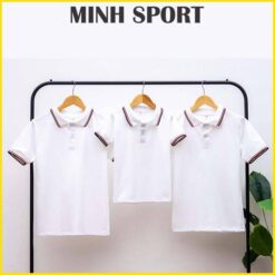 áo thun polo có cổ trơn bo sọc viền trắng sọc đỏ