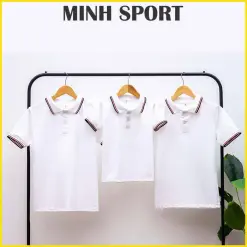 áo thun polo có cổ trơn bo sọc viền trắng sọc đỏ