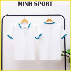 áo thun polo có cổ trơn bo sọc viền trắng sọc xanh