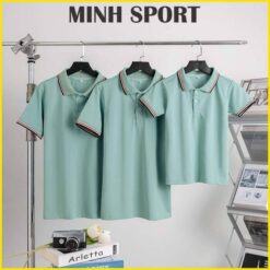 áo thun polo có cổ trơn bo sọc viền xanh vỏ đậu