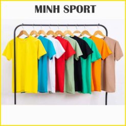 áo thun trơn cổ tròn vải cotton màu vàng chanh