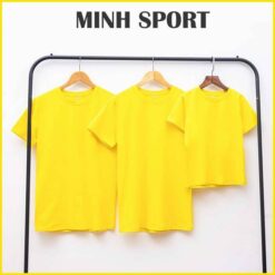 áo thun trơn cổ tròn vải cotton màu vàng chanh