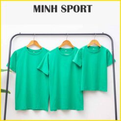 áo thun trơn cổ tròn vải cotton 100 màu xanh két