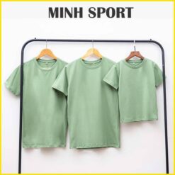 áo thun trơn cổ tròn vải cotton 100 màu xanh vỏ đậu
