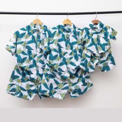 bộ quần áo đồng phục đi biển cho gia đình nhóm công ty màu xanh