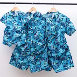 bộ quần áo đồng phục đi biển cho gia đình nhóm công ty màu xanh