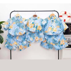 bộ quần áo đồng phục đi biển cho gia đình nhóm công ty màu xanh