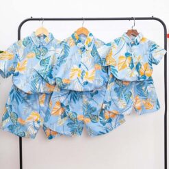 bộ quần áo đồng phục đi biển cho gia đình nhóm công ty màu xanh