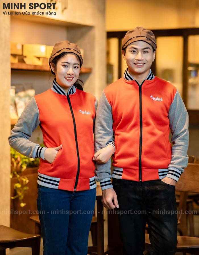 áo khoác đồng phục bomber màu cam phối xám