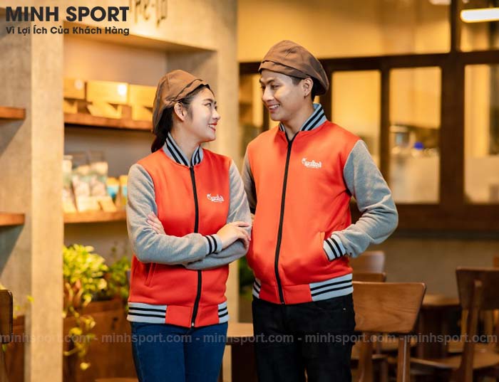 áo khoác đồng phục bomber màu cam phối xám