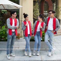 áo khoác đồng phục bomber màu đỏ phối xám