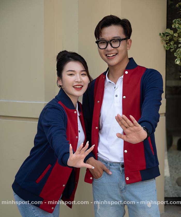 áo khoác đồng phục bomber màu đỏ phối xanh