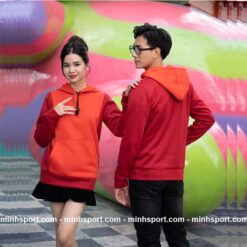 áo khoác đồng phục hoodie vải nỉ màu cam phối đỏ