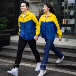 áo khoác gió đồng phục không nón màu xanh phối vàng