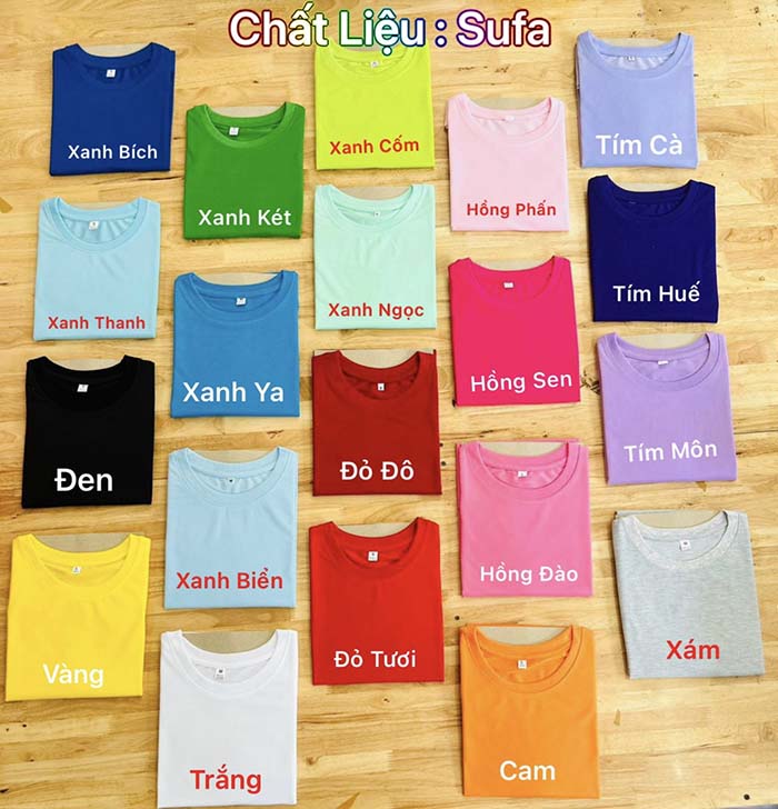 bảng màu áo thun trơn cổ tròn vải sufa