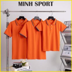 áo thun đồng phục polo vải cá sấu poly thái viền sọc màu cam