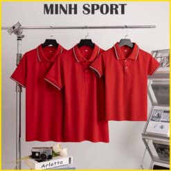 áo thun đồng phục polo vải cá sấu poly thái viền sọc màu đỏ