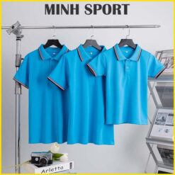 áo thun đồng phục polo vải cá sấu poly thái viền sọc màu xanh yamaha