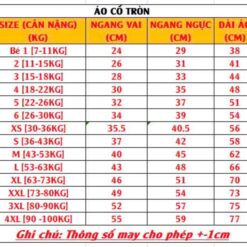 bảng size áo thun cờ đỏ sao vàng việt nam