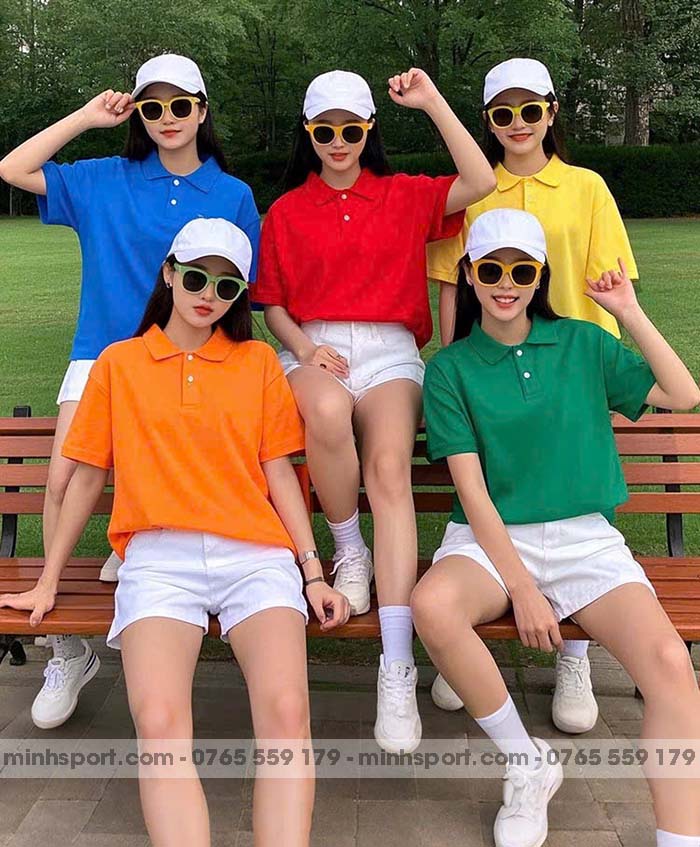 áo thun có cổ vải cá sấu trơn nhiều màu