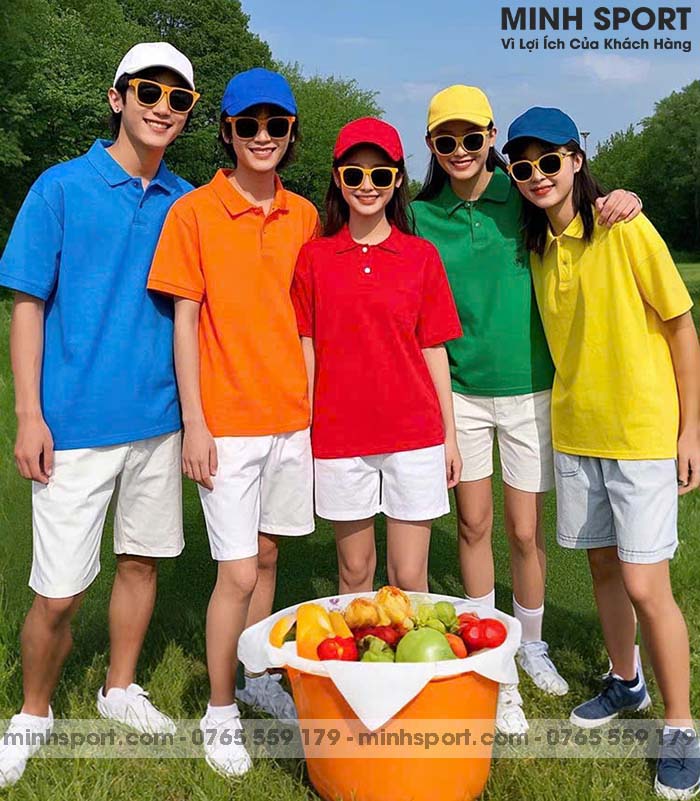 áo thun có cổ vải cá sấu trơn nhiều màu