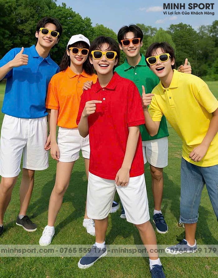 áo thun có cổ vải cá sấu trơn nhiều màu